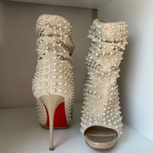 Christian Louboutin Studded Guerilla Booties Heels in Nude Sz 37